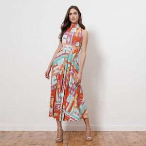 Donna Morgan Maisie Pleated Skirt Mock Neck Midi Dress Size 8